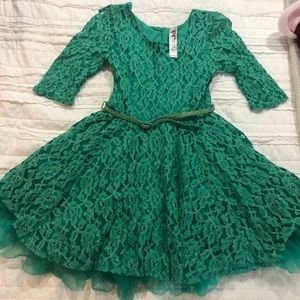 Knitworks girls green lace dress size 7